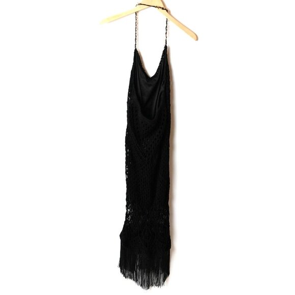 Karen Millen Women's L Black Embroidered Maxi Dress Summer with Fringe - Picture 5 of 13